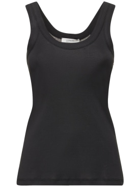 Lemaire: Tank top in jersey di cotone a costine - Nero/Navy - women_0 | Luisa Via Roma