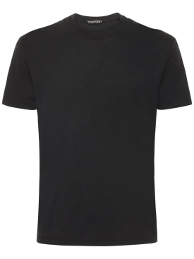 Tom Ford: 리오셀 & 코튼 크루넥 반팔 티셔츠 - 블랙 - men_0 | Luisa Via Roma