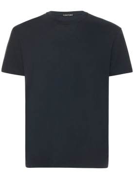Tom Ford: T-shirt in cotone e lyocell - Navy - men_0 | Luisa Via Roma