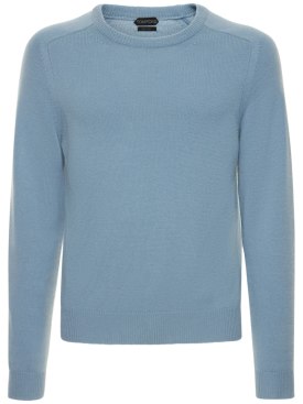Tom Ford: Suéter de cuello redondo de cashmere - Azul Claro - men_0 | Luisa Via Roma