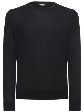 Zegna: Cashmere & silk light knit sweater - Navy - men_0 | Luisa Via Roma