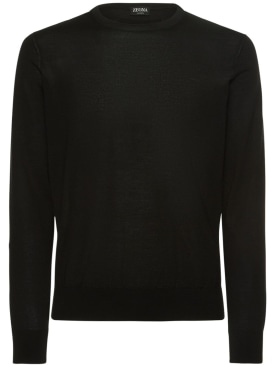Zegna: Cashmere & silk light knit sweater - Black - men_0 | Luisa Via Roma