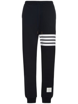 Thom Browne: Intarsia stripes cotton sweatpants - Navy - men_0 | Luisa Via Roma