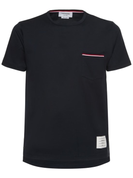 Thom Browne: Striped pocket cotton t-shirt - Navy - men_0 | Luisa Via Roma