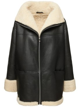 Toteme: Signature shearling zip coat - Black/White - women_0 | Luisa Via Roma