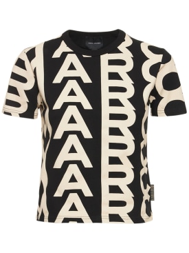 Marc Jacobs: T-shirt The Monogram Baby Tee in cotone - Nero/Bianco - women_0 | Luisa Via Roma