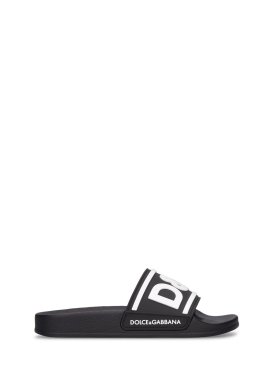 Dolce&Gabbana: Sandalias planas de goma con logo - Negro/Blanco - kids-boys_0 | Luisa Via Roma