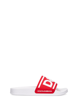 Dolce&Gabbana: Logo rubber slide sandals - White/Red - kids-girls_0 | Luisa Via Roma