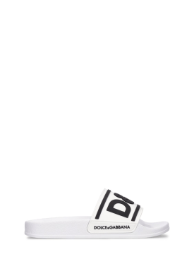 Dolce&Gabbana: Sandalias planas de goma con logo - Blanco/Negro - kids-boys_0 | Luisa Via Roma