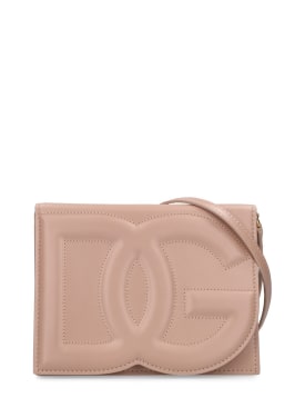 Dolce&Gabbana: Logo leather shoulder bag - Cipria - women_0 | Luisa Via Roma
