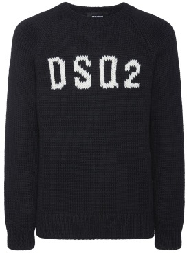 Dsquared2: Suéter de lana con logo intarsia - Negro/Gris - men_0 | Luisa Via Roma