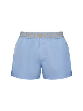 Versace: Monogram waistband tech swim shorts - Sky Blue - men_0 | Luisa Via Roma