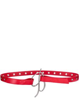 Blumarine: Cinturón de piel con logo - Rojo - women_0 | Luisa Via Roma