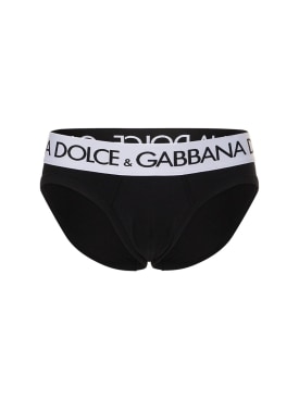Dolce&Gabbana: Slip in cotone con logo - Nero - men_0 | Luisa Via Roma