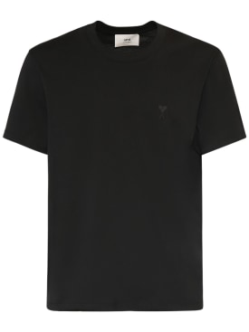 AMI Paris: Logo cotton t-shirt - Black - men_0 | Luisa Via Roma