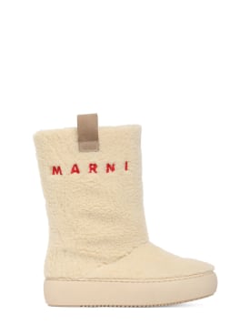 Marni Junior: Faux fur boots w/logo - Beige - kids-girls_0 | Luisa Via Roma