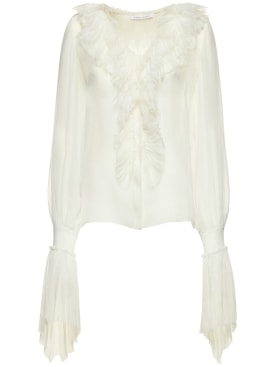 Alberta Ferretti: Ruffled silk chiffon shirt - White - women_0 | Luisa Via Roma