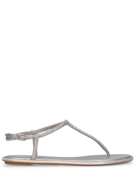 René Caovilla: 10毫米装饰绸缎夹趾凉鞋 - 银色 - women_0 | Luisa Via Roma