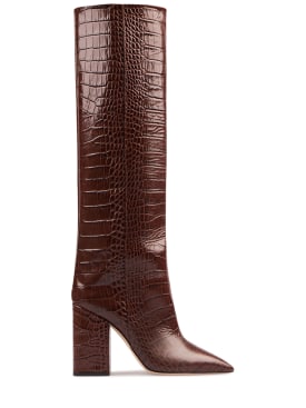 Paris Texas: 100mm Anja croco print leather tall boot - Brown - women_0 | Luisa Via Roma