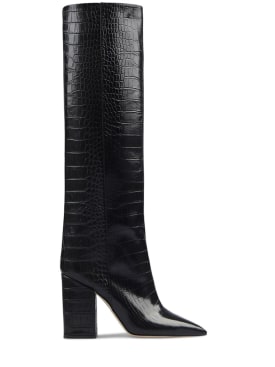 Paris Texas: 100mm Anja croco print leather tall boot - Black - women_0 | Luisa Via Roma
