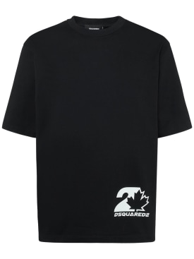 Dsquared2: 루즈 핏 프린트 코튼 저지 티셔츠 - 블랙 - men_0 | Luisa Via Roma