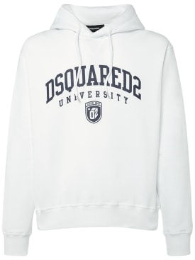 Dsquared2: Felpa University in jersey di cotone con cappuccio - Bianco - men_0 | Luisa Via Roma