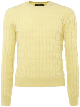 Dsquared2: Cable knit mohair blend sweater - Lemonade Yellow - men_0 | Luisa Via Roma