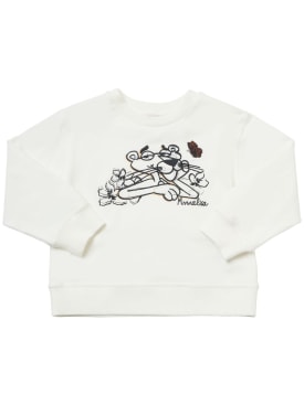 Monnalisa: Panther printed cotton blend sweatshirt - White - kids-girls_0 | Luisa Via Roma