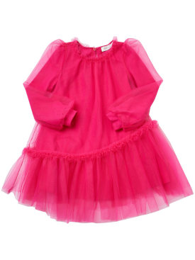 Monnalisa: Asymmetrical tulle dress - Fuchsia - kids-girls_0 | Luisa Via Roma