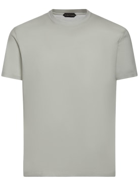 Tom Ford: T-shirt en coton mélangé à col ras-du-cou - Gris Clair - men_0 | Luisa Via Roma
