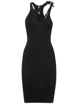 Andreadamo: Ribbed jersey mini dress w/double straps - Black 004 - women_0 | Luisa Via Roma