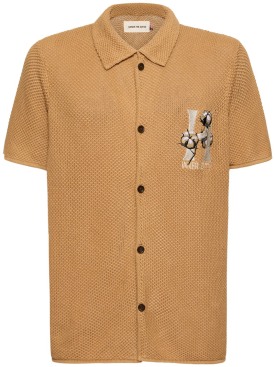 Honor the Gift: 棉质针织短袖衬衫 - 棕色 - men_0 | Luisa Via Roma