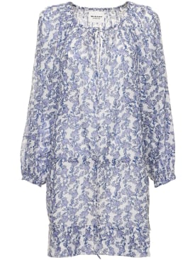 Marant Etoile: Parsley print self-tie cotton mini dress - Blue/Multi - women_0 | Luisa Via Roma