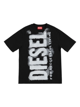 Diesel Kids: T-shirt en jersey de coton imprimé logo - Noir - kids-boys_0 | Luisa Via Roma