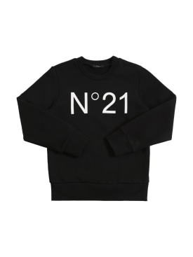 N°21: Logo printed cotton sweatshirt - Negro - kids-boys_0 | Luisa Via Roma
