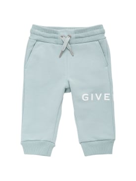 Givenchy: Pantalon de survêtement en coton à imprimé logo - Vert Clair - kids-girls_0 | Luisa Via Roma