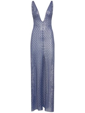 Missoni: Sequined V-neck long dress - Blue/Silver - women_0 | Luisa Via Roma