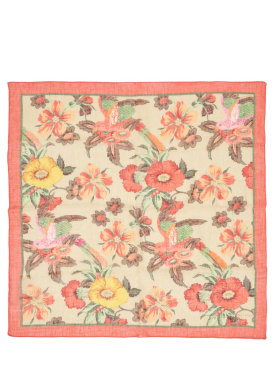 Etro: Printed linen & silk foulard - Beige/Pink - men_0 | Luisa Via Roma