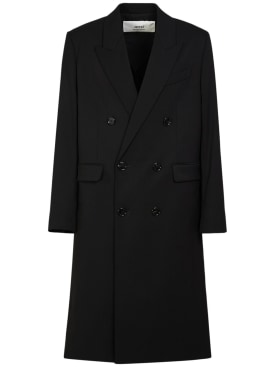 AMI Paris: Double breast wool gabardine coat - Black - men_0 | Luisa Via Roma