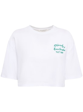 Philosophy Di Lorenzo Serafini: Camiseta cropped de algodón con logo - Verde/Blanco - women_0 | Luisa Via Roma