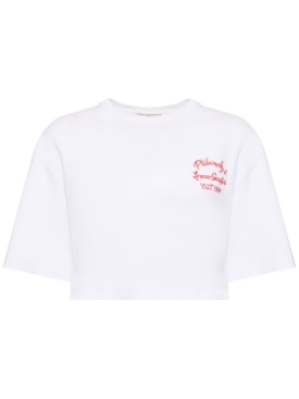 Philosophy Di Lorenzo Serafini: T-shirt cropped in cotone con logo - Rosso/Bianco - women_0 | Luisa Via Roma