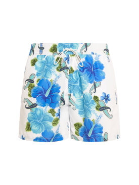 Etro: Floral printed swim shorts - White/Blue - men_0 | Luisa Via Roma