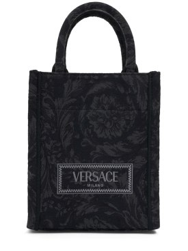 Versace: Borsa shopping mini Barocco jacquard - Nero - women_0 | Luisa Via Roma