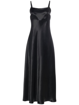 Max Mara: Baden satin sleeveless flared midi dress - Black - women_0 | Luisa Via Roma