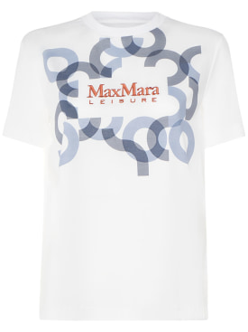 Max Mara: Obliqua printed & embroidered t-shirt - White/Blue - women_0 | Luisa Via Roma