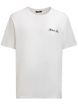 Balmain: Camiseta de algodón con logo - Blanco - men_0 | Luisa Via Roma