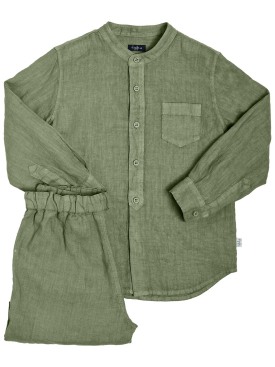 Il Gufo: Linen guru shirt & linen shorts - Light Green - kids-boys_0 | Luisa Via Roma