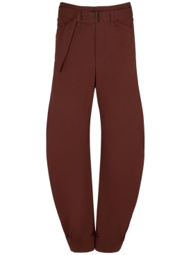 Lemaire: Belted cotton tapered pants - Brown - women_0 | Luisa Via Roma