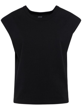 Lemaire: Cap sleeve linen blend t-shirt - Black - women_0 | Luisa Via Roma