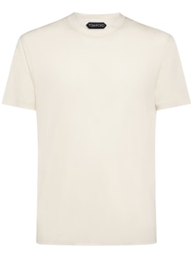 Tom Ford: T-shirt en coton mélangé à col ras-du-cou - Écru - men_0 | Luisa Via Roma